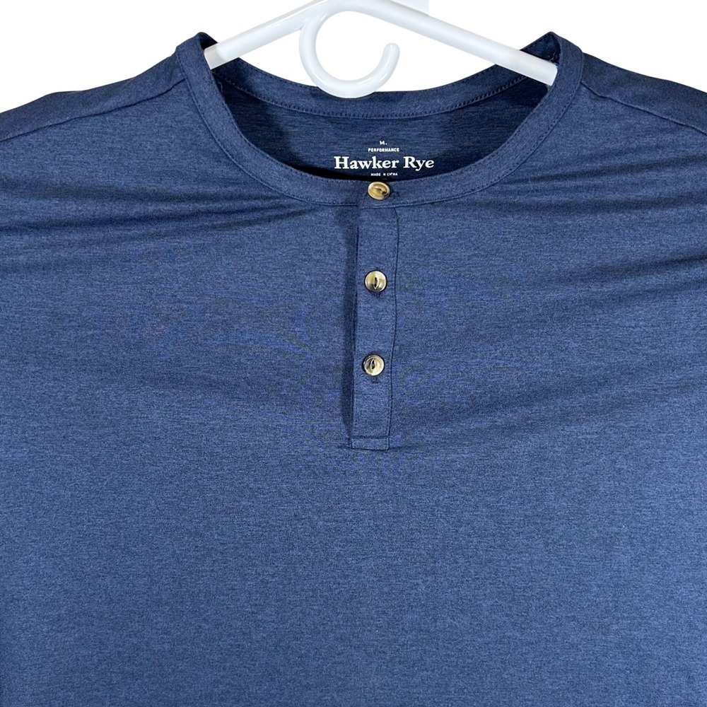 Hawker Rye Mens Performance Henley Shirt Navy Blue‎ Short Sleeve Size Medium